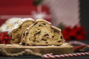 German Stollen Cake Prints: Slice of German Stollen cake, a fruit bread with nuts