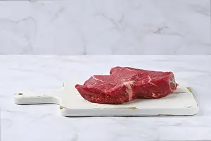 Raw Beef Steak Prints: Slice of raw top side beef steak