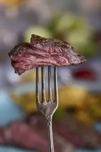 Grocery Food Images Prints: Slice of steak on a fork
