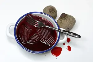 Healthy Eating Salad Prints: Sliced pickled beetroot with peel and fork