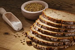 Balanced Diet Meals Prints: Several slices of dark bread lying next to each other