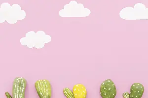 High Quality Photo Prints: Small cactuses with paper clouds table