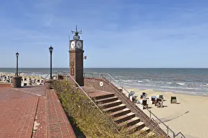North Sea Architecture Prints: Small clock tower and steps at the beach
