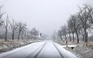 Deserted Road In Snow Prints: Snowfall