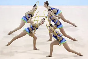 Rhythmic Gymnastics World Cup Prints: Sofia, Bulgaria - 30 March, 2018: Team Slovenia performs with hoops during Rhythmic Gymnastics World Cup Sofia 2018