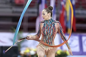 Prints of Sofia, Bulgaria - 6 May, 2017: Fanny Cecilie Lunde from Norway performs during Rhythmic Gymnastics World Cup Sofia 2017. Individual tournament Sofia Prints: Rhythmic Gymnastics World Cup Sofia 2017 Print