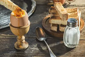 Table Setting Ideas Prints: Soft-boiled egg on the table. Boiled egg on breakfast