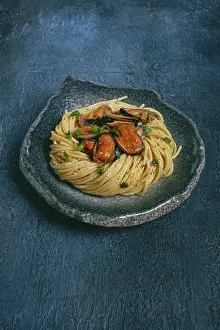 Seafood Pasta Dish Prints: Spaghetti with mussels, without shell