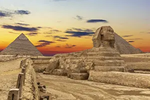 North African Landscapes Prints: The Sphinx and the Pyramids at sunset