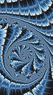 Blue Fractal Art Prints: Spiral ornament - abstract computer-generated image