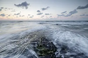 Benelux Countries Scenery Prints: Splash and waves under a dramatic pink sky