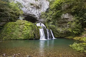 Uninhabited European Landscapes Prints: Spring and waterfall, Source du Lison