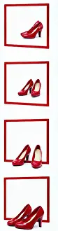 Prints of Square red frame in front of a white background. Collage, red high heels standing in front of the frame Sole Prints: Red High Heels in Front of a Square Red Frame Print