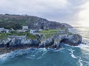 Northern Europe Coastal Scenery Prints: St Agnes Beach and cliffs from a drone