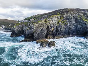 St Agnes Beach Prints: St Agnes Beach and cliffs from a drone