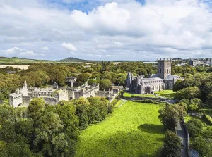 Wales Prints: St Davids Cathedral Print from a Drone, Pembrokeshire, Wales