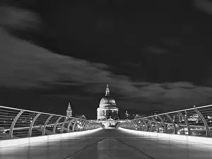 Historic British Cityscape Prints: St Pauls Cathedral from Millenium Bridge