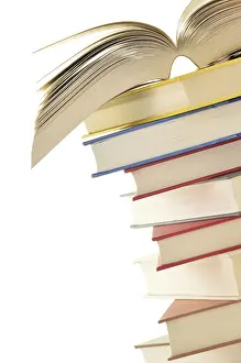 Studio Shot Books Prints: Stack of books isolated on white background