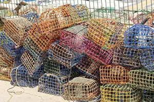 Images Dated 27th August 2024: Colorful Fishing Traps Print - Harbor Scene
