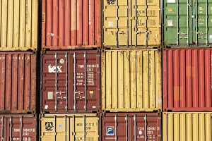 European Freight Terminal Prints: Stack of containers in yellow, red