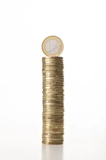 Euro Coins Prints: Stack of euro coins against a white background
