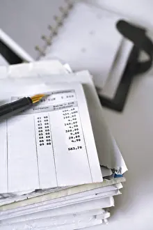 Business Finance Prints: Stack of letters, bank statement