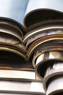 Deserted Library Interior Prints: Stack of magazines, poland