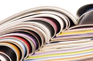 Environmental Awareness Image Prints: Stack of open magazines