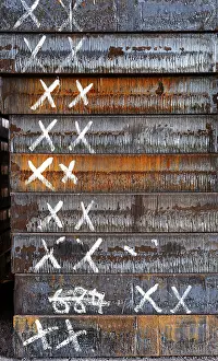Industrial Factory Prints: A stack of slabs in a steel mill