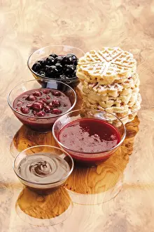 Calorie Rich Foods Prints: Stack of waffels and waffel toppings