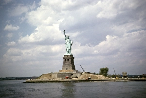 Statue Of Liberty Construction Prints: Statue of Liberty with ongoing construction work, New York, USA, 1963, North America