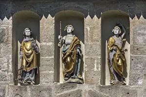 Prints of Statues of St. Laurentius with the rust, hl. George with the dragon and the hl. Sebastian with the arrows, fortified church in Effeltrich, Upper Franconia, Bavaria, Germany Laurentius Prints: Statues of St. Laurentius Print, Effeltrich Church, Germany