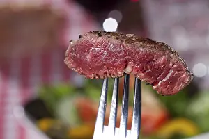Grocery Store Food Pics Prints: Steak on a fork over the salad