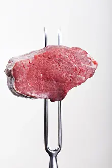 Grocery Food Images Prints: Steak on a meat fork