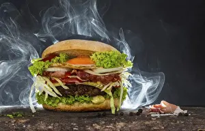 Fattening Foods Prints: Steaming cheeseburger