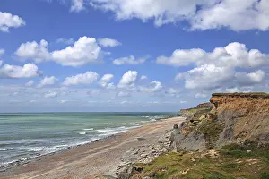 Cliff Line Landscape Photo Prints: Steep cliffs and sandy beach with dramatic clouds in Ambleteuse