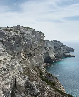 Deserted Rocky Shoreline Prints: Steep coast, chalk cliffs, Bonifacio