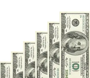 Studio Shot Finance Prints: Steps made of dollars on white background
