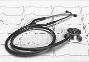 Medical Diagnosis Prints: Stethoscope on ECG