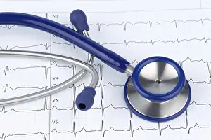 Medical Diagnostic Tools Prints: Stethoscope and electrocardiogram
