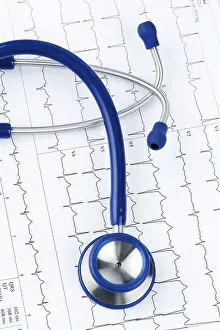 Heart Disease Diagnosis Prints: Stethoscope and electrocardiogram