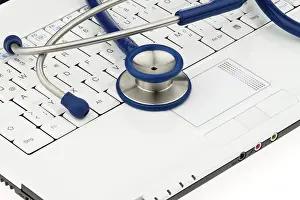 Austrian Healthcare System Prints: Stethoscope on laptop computer