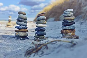 European Coastline Scenery Prints: Stone pyramid on the beach at Zingst
