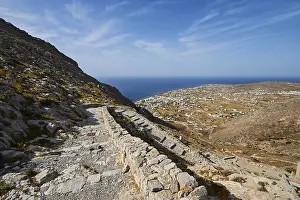 Greek Mediterranean Landscape Prints: Stone steps, view down to Perissa