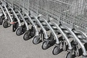 Shopping Mall Scene Prints: A string of shopping carts outdoors