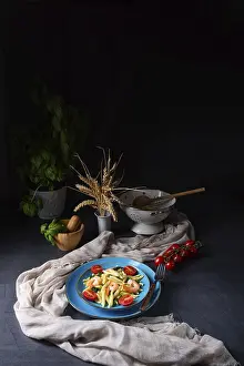 Mediterranean Meal Ideas Prints: Strozzapreti pasta with spinach and prawns