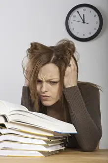 Single Female Student Prints: Student with books and clock