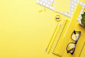 Office Work Concept Image Prints: Student or freelancer workspace with keyboard