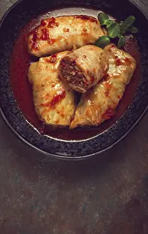 Tomato Sauce Dish Prints: Stuffed cabbage rolls with minced meat