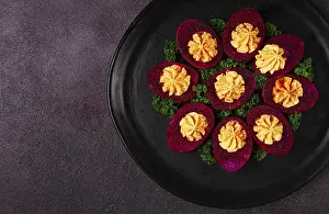 Healthy Eating Snack Ideas Prints: Stuffed eggs, stained with beetroot juice